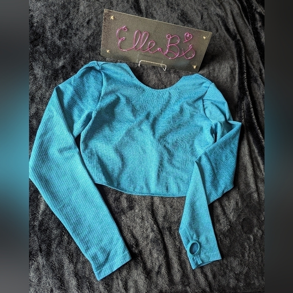 NWT Joy Lab Blue/Teal Long Sleeve Seamless Twist Front Top XL - Picture 2 of 5
